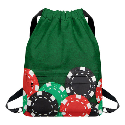 Casino Poker Chips Print Drawstring Backpack