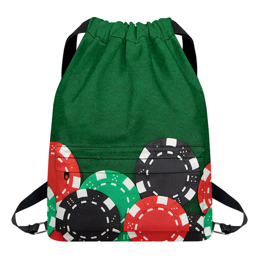 Casino Poker Chips Print Drawstring Backpack