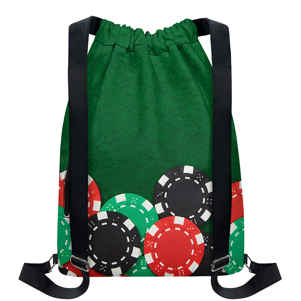 Casino Poker Chips Print Drawstring Backpack