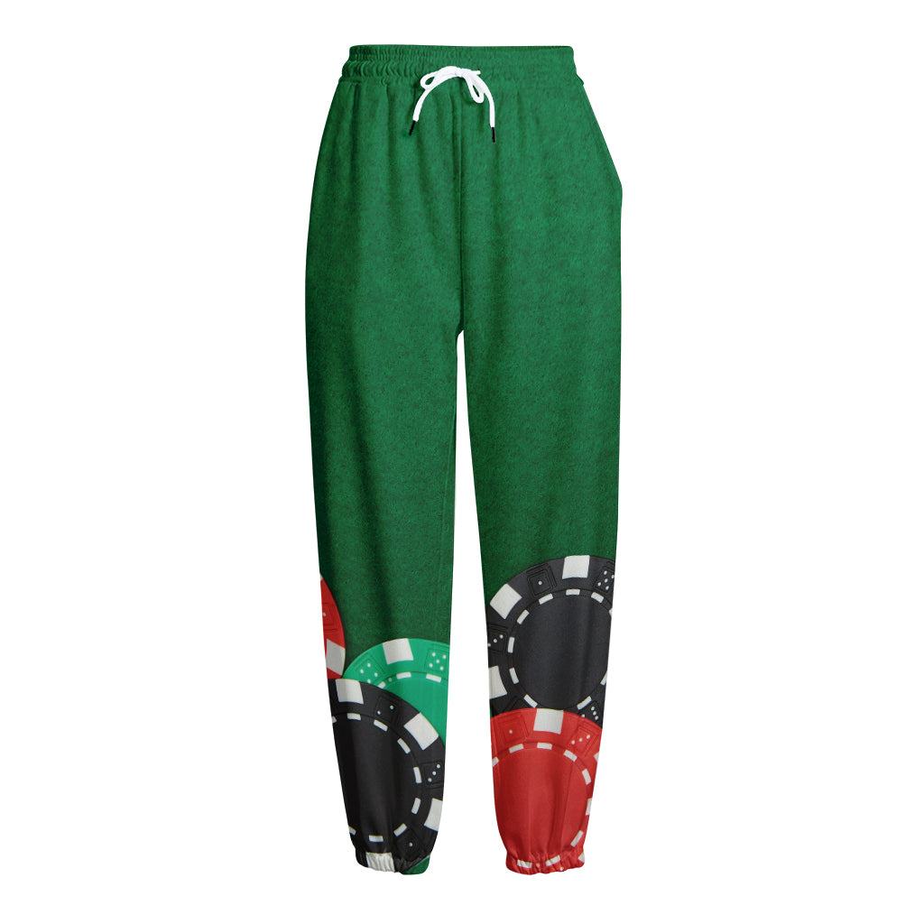 Casino Poker Chips Print Fleece Lined Knit Pants