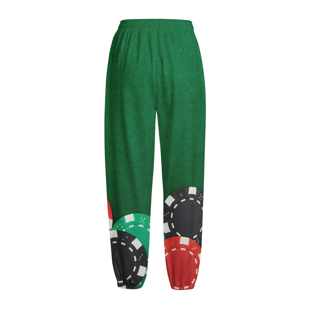 Casino Poker Chips Print Fleece Lined Knit Pants