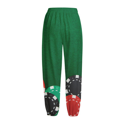 Casino Poker Chips Print Fleece Lined Knit Pants