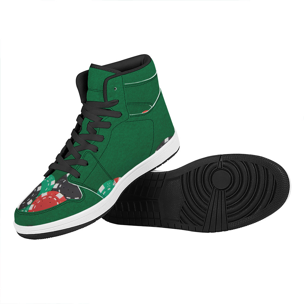 Casino Poker Chips Print High Top Leather Sneakers
