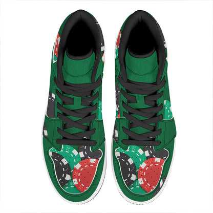 Casino Poker Chips Print High Top Leather Sneakers