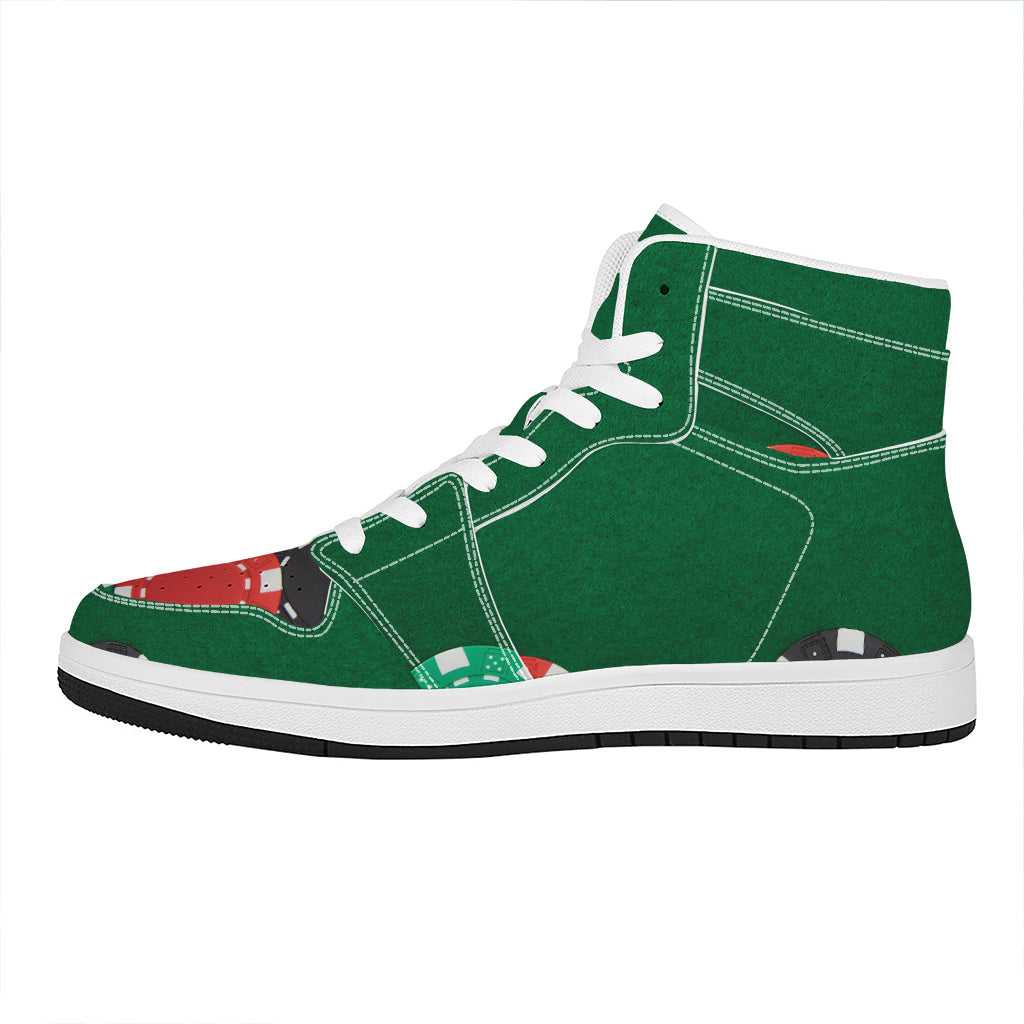 Casino Poker Chips Print High Top Leather Sneakers