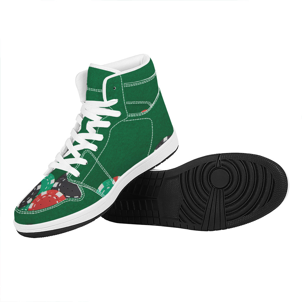 Casino Poker Chips Print High Top Leather Sneakers