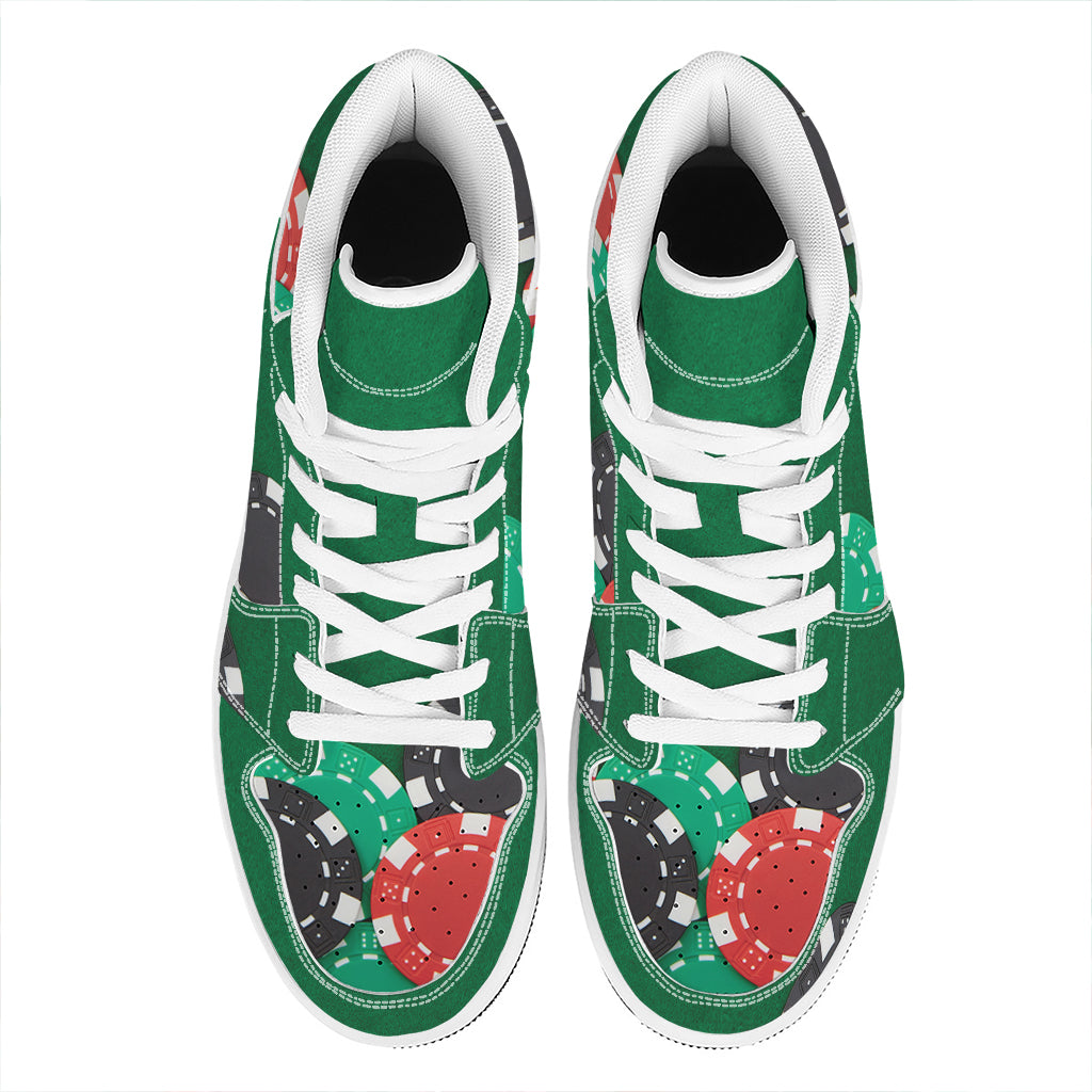 Casino Poker Chips Print High Top Leather Sneakers