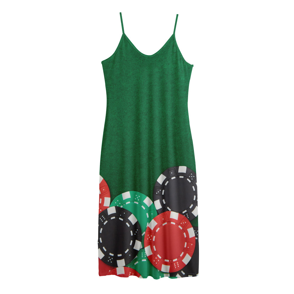 Casino Poker Chips Print Jersey Midi Cami Dress