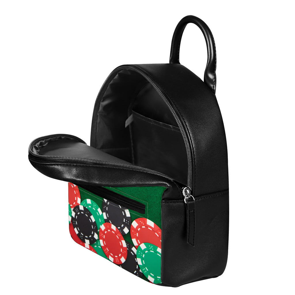 Casino Poker Chips Print Leather Backpack