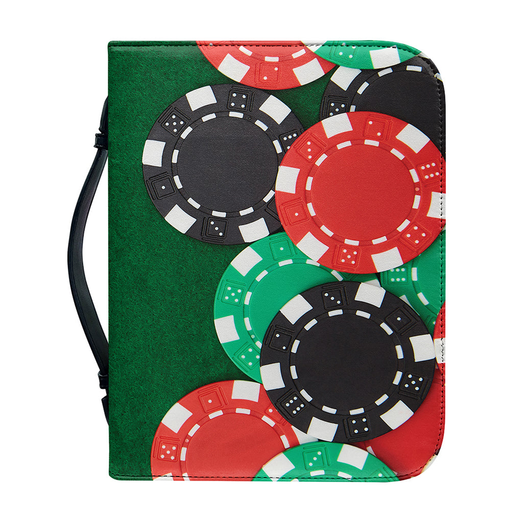 Casino Poker Chips Print Leather Bible Cover
