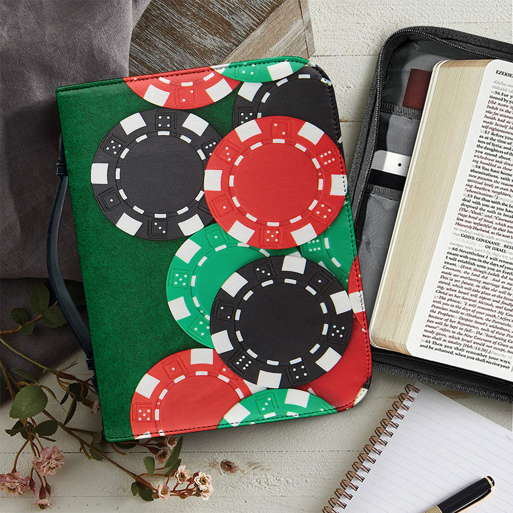 Casino Poker Chips Print Leather Bible Cover