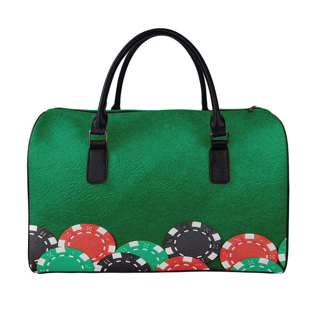 Casino Poker Chips Print Leather Duffle Bag