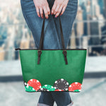 Casino Poker Chips Print Leather Tote Bag