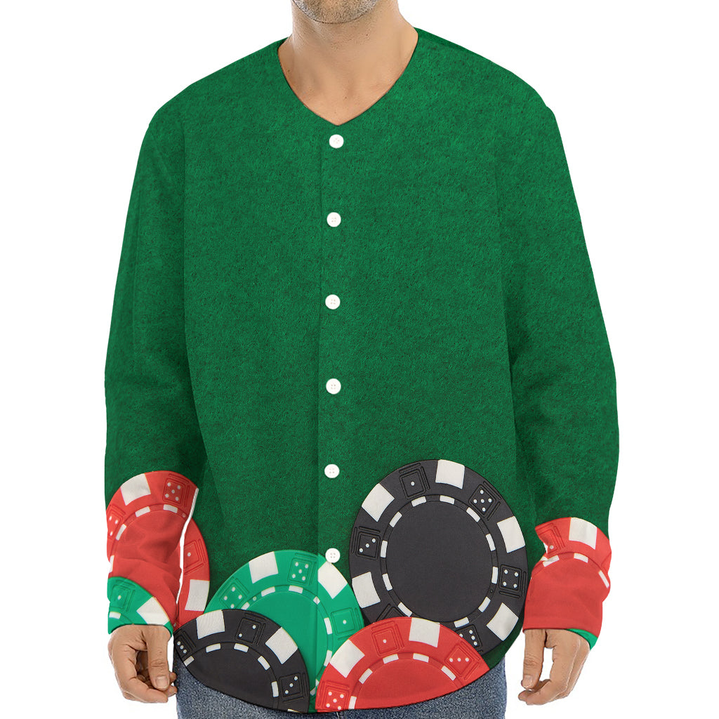 Casino Poker Chips Print Long Sleeve Baseball Jersey