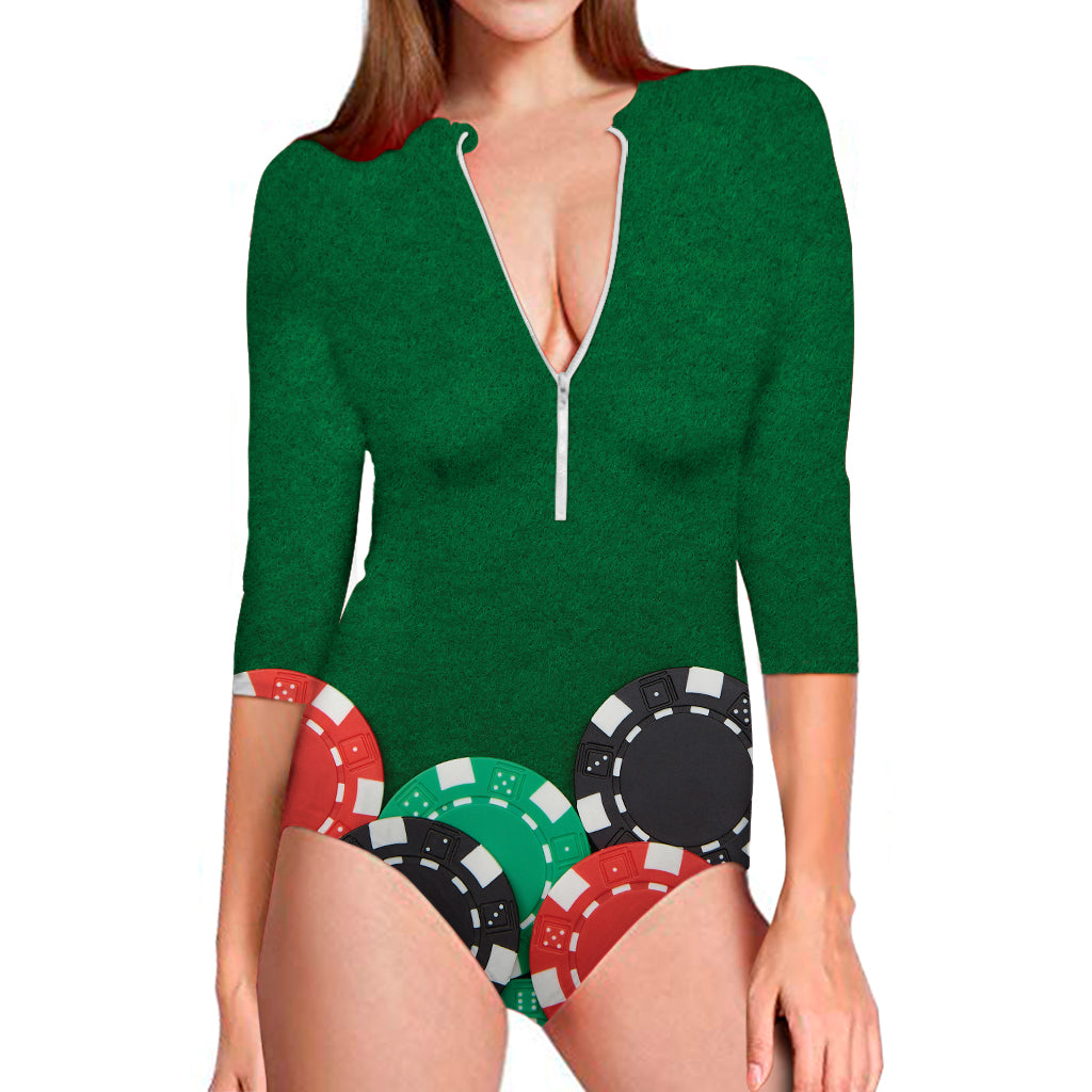 Casino Poker Chips Print Long Sleeve Swimsuit