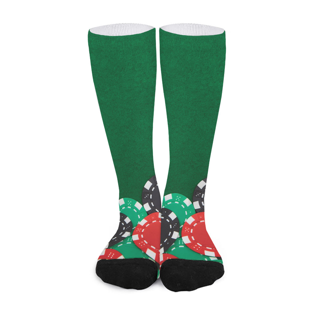 Casino Poker Chips Print Long Socks