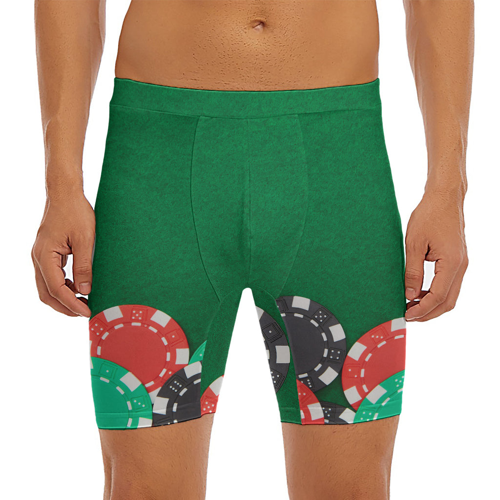 Casino Poker Chips Print Men's Long Boxer Briefs