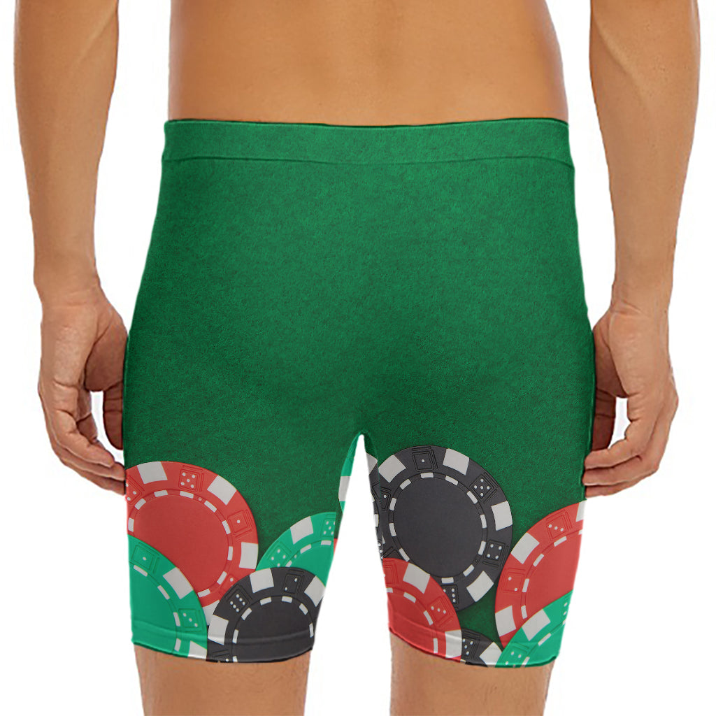Casino Poker Chips Print Men's Long Boxer Briefs