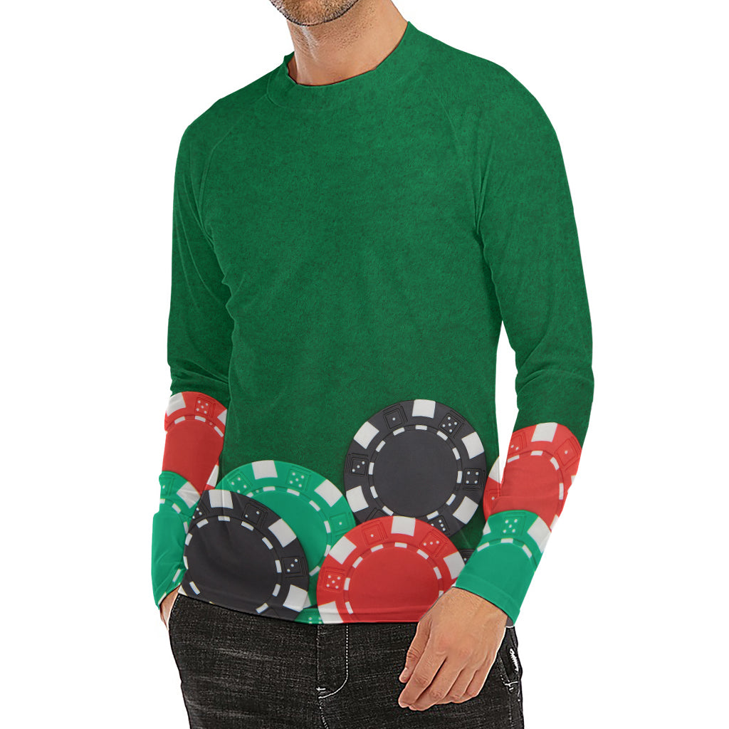 Casino Poker Chips Print Men's Long Sleeve Rash Guard