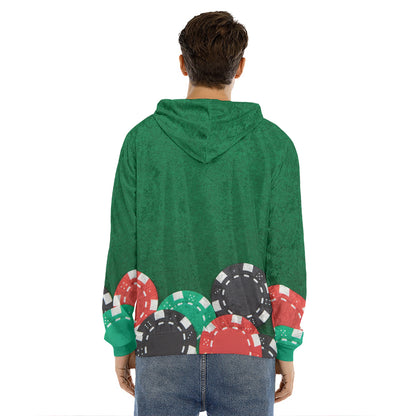Casino Poker Chips Print Men's Velvet Pullover Hoodie