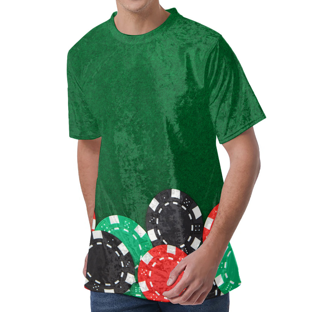 Casino Poker Chips Print Men's Velvet T-Shirt