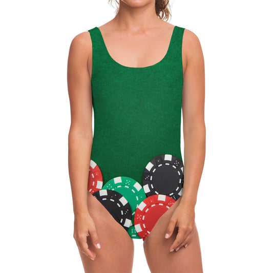 Casino Poker Chips Print One Piece Swimsuit