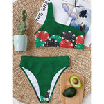 Casino Poker Chips Print One Shoulder Bikini Top