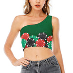 Casino Poker Chips Print One Shoulder Crop Top