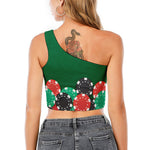 Casino Poker Chips Print One Shoulder Crop Top