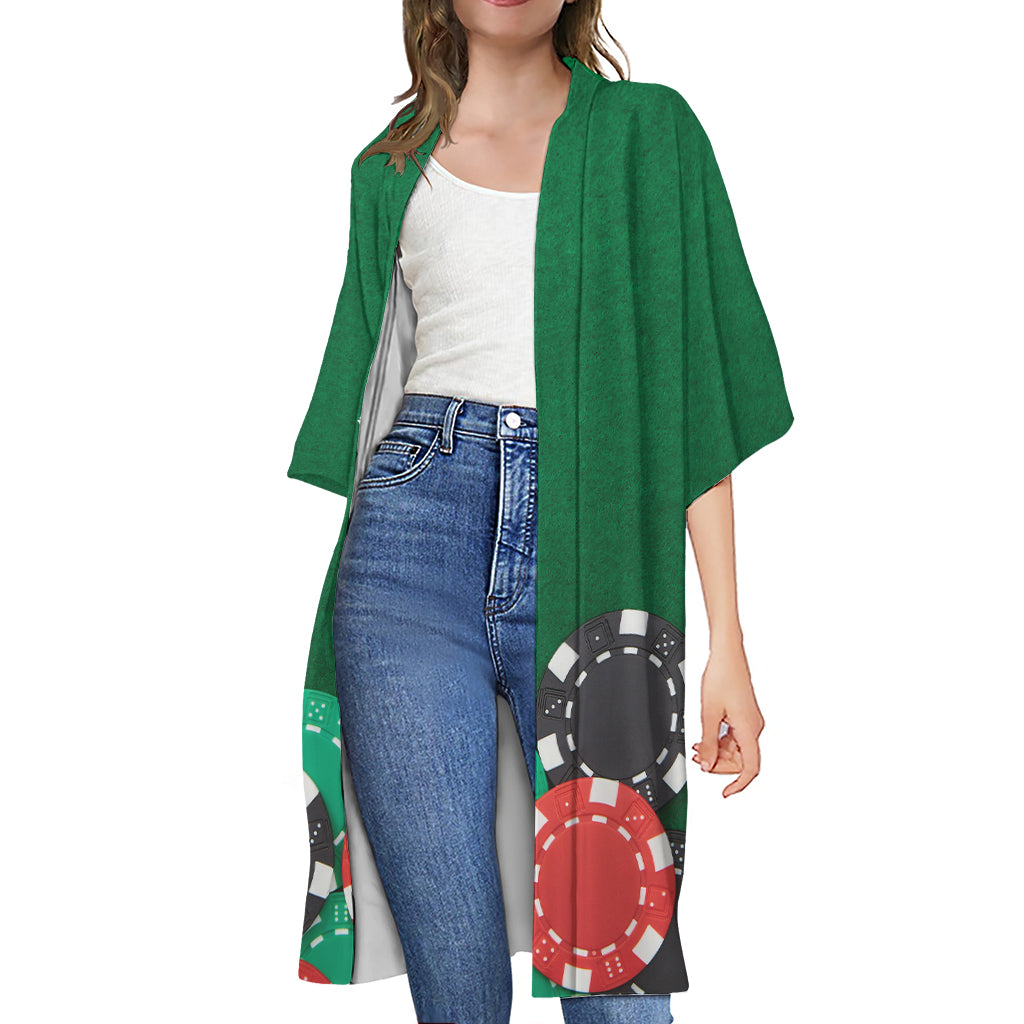 Casino Poker Chips Print Open Front Beach Cover Up