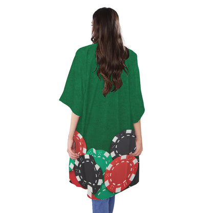 Casino Poker Chips Print Open Front Beach Cover Up