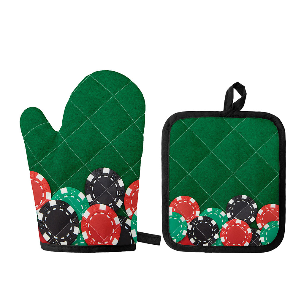 Casino Poker Chips Print Oven Mitt And Pot Holder Set
