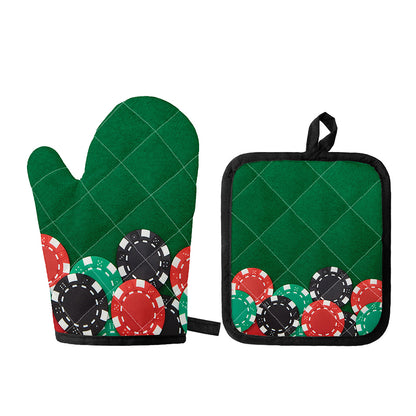 Casino Poker Chips Print Oven Mitt And Pot Holder Set