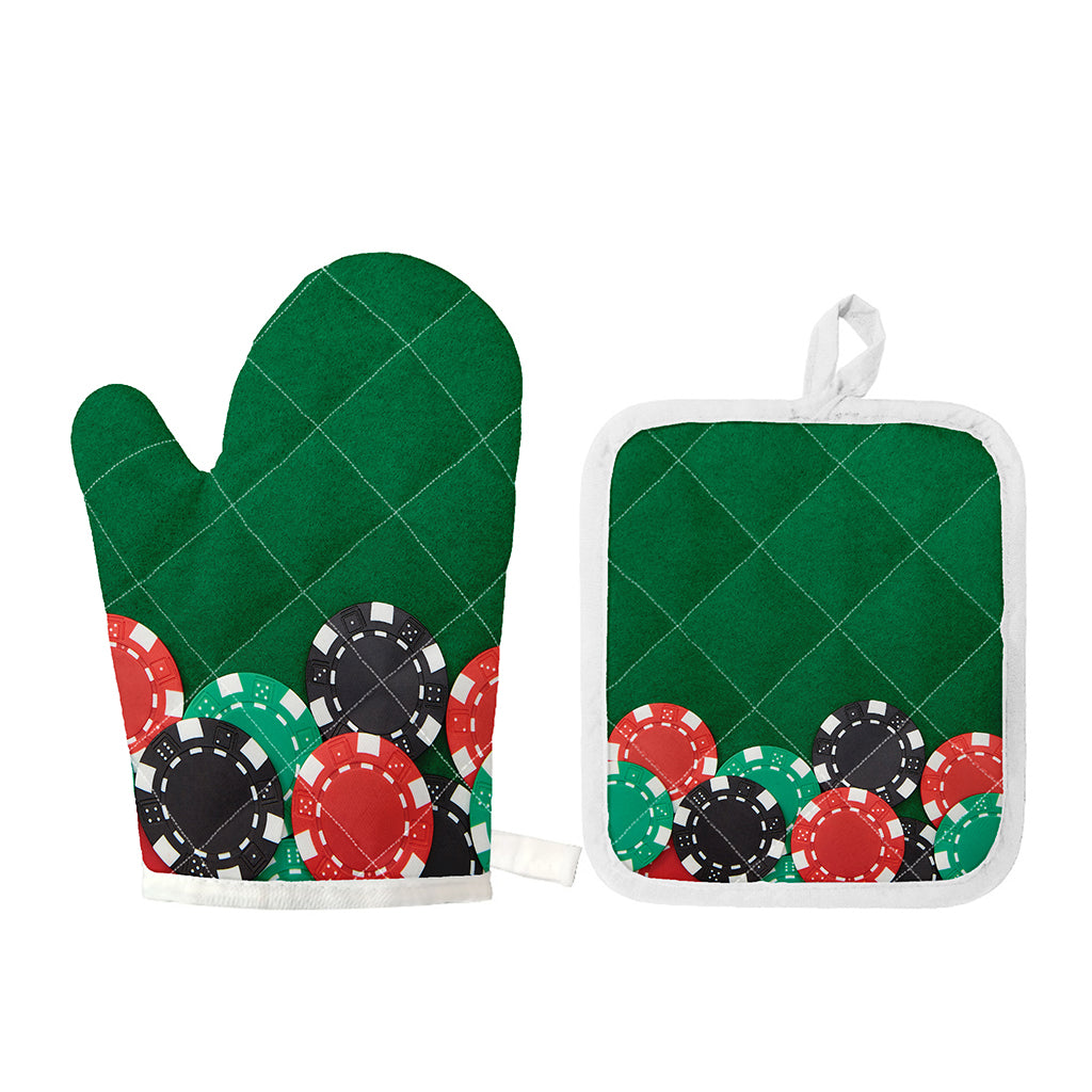 Casino Poker Chips Print Oven Mitt And Pot Holder Set