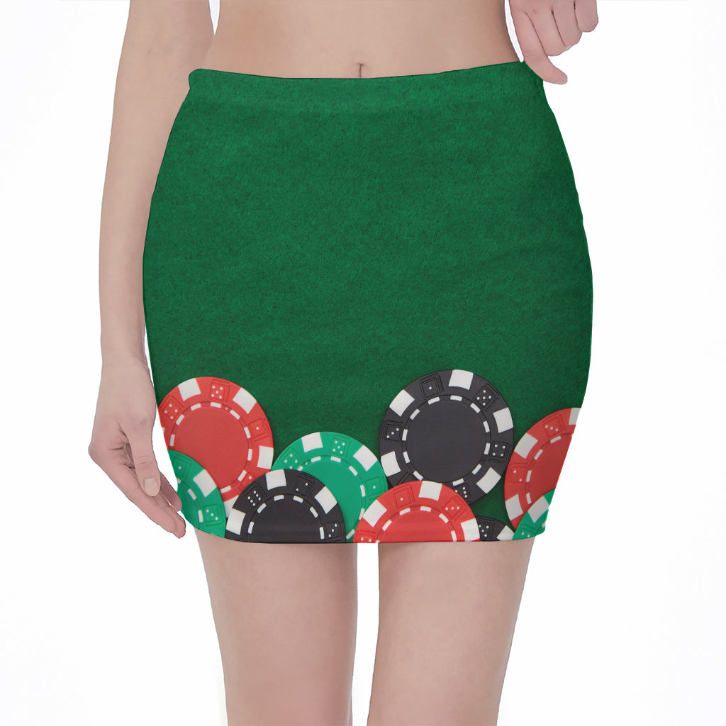 Casino Poker Chips Print Pencil Mini Skirt