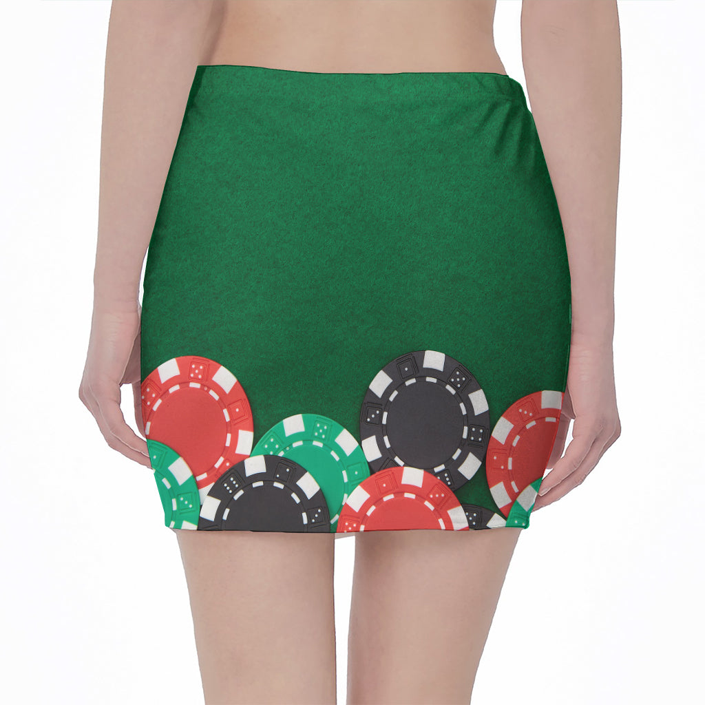 Casino Poker Chips Print Pencil Mini Skirt