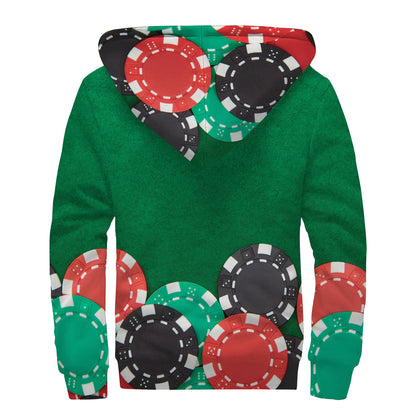 Casino Poker Chips Print Sherpa Lined Zip Up Hoodie