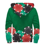 Casino Poker Chips Print Sherpa Lined Zip Up Hoodie