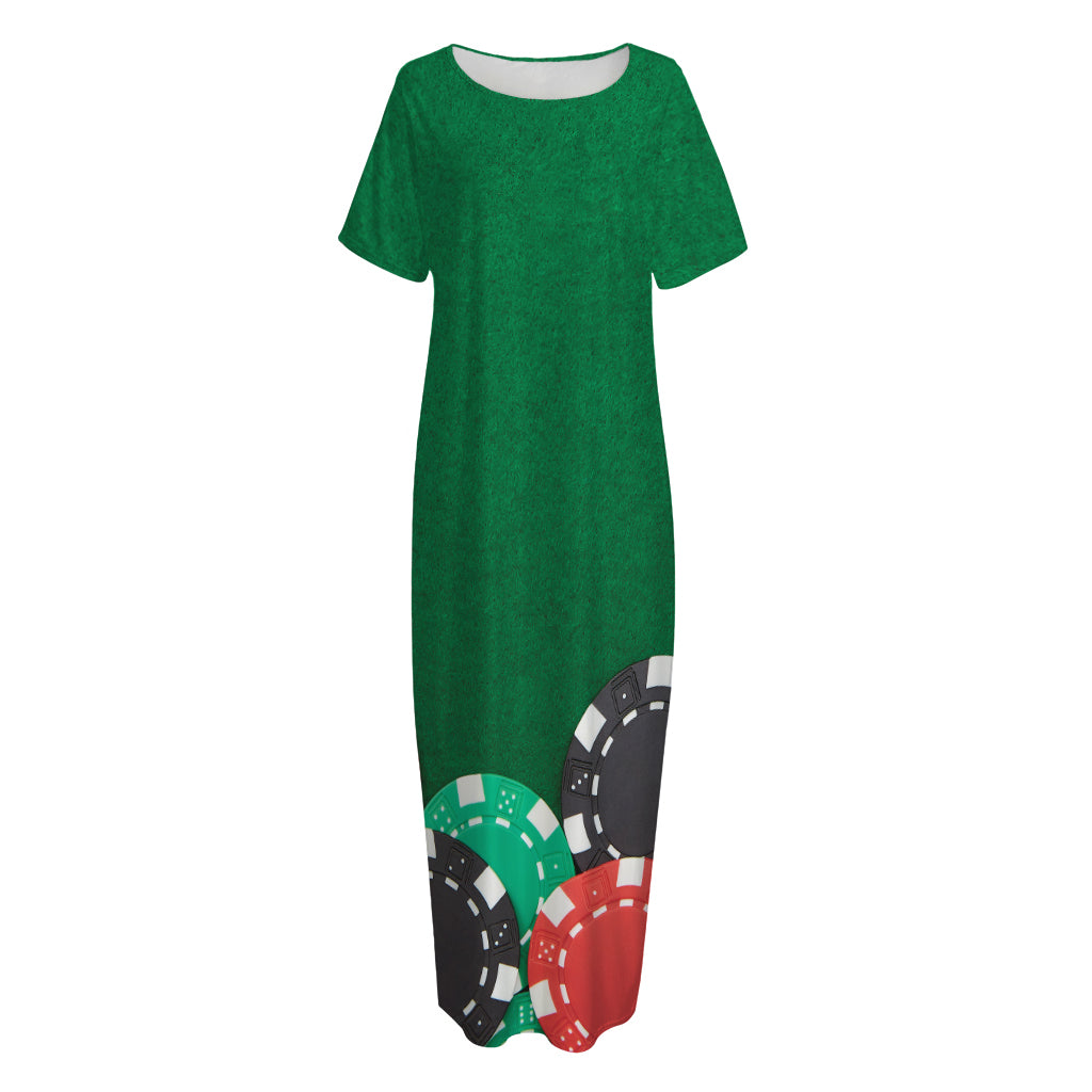 Casino Poker Chips Print Short Sleeve Long Nightdress