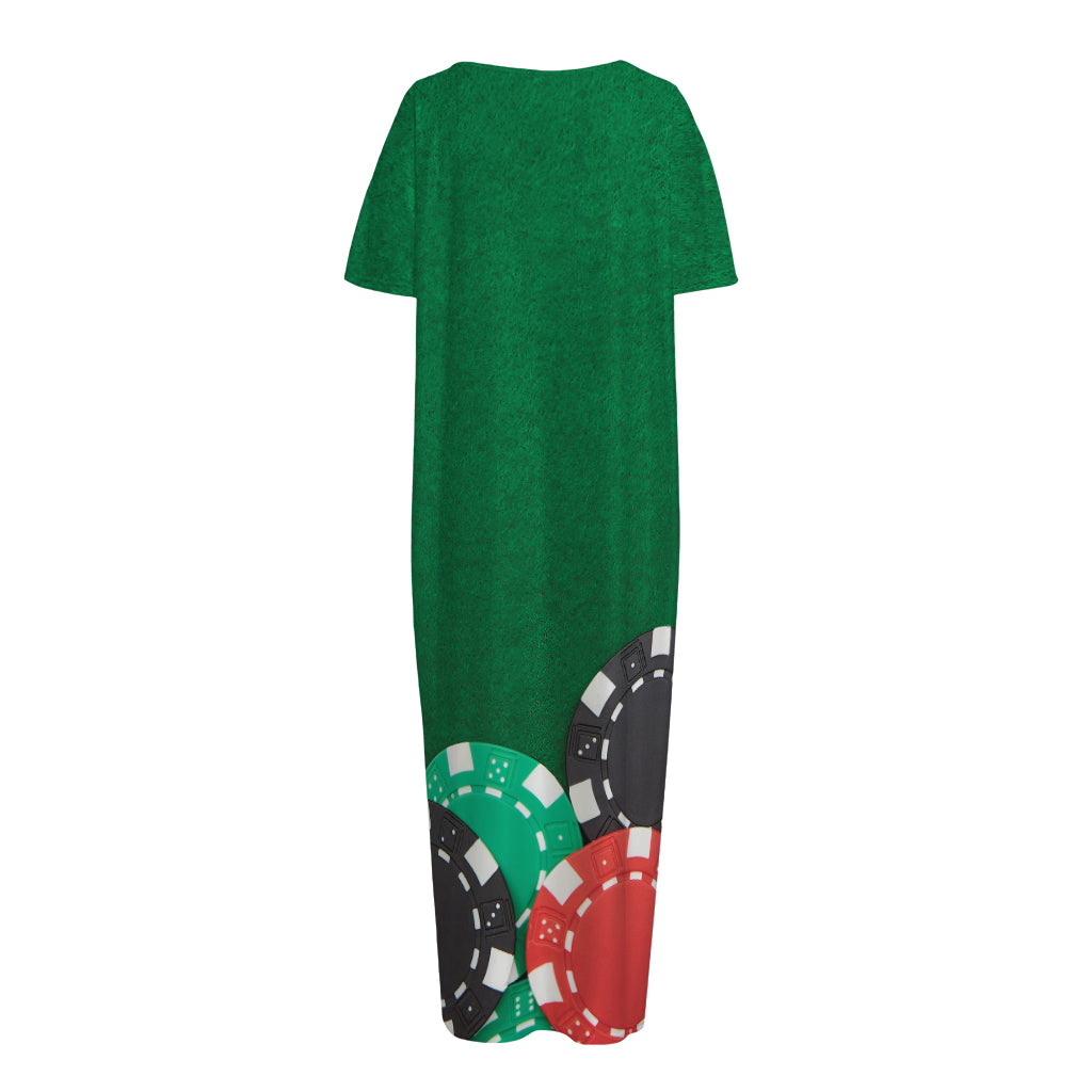 Casino Poker Chips Print Short Sleeve Long Nightdress