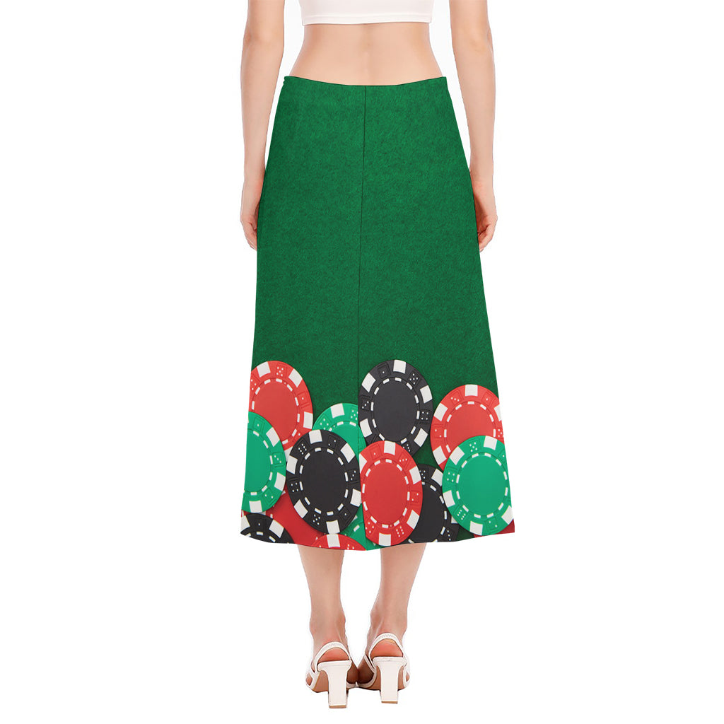 Casino Poker Chips Print Side Slit Midi Skirt