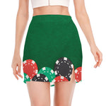 Casino Poker Chips Print Side Slit Mini Skirt