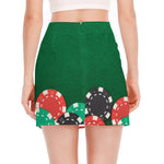 Casino Poker Chips Print Side Slit Mini Skirt