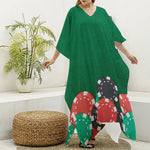 Casino Poker Chips Print Silk V-Neck Kaftan Dress