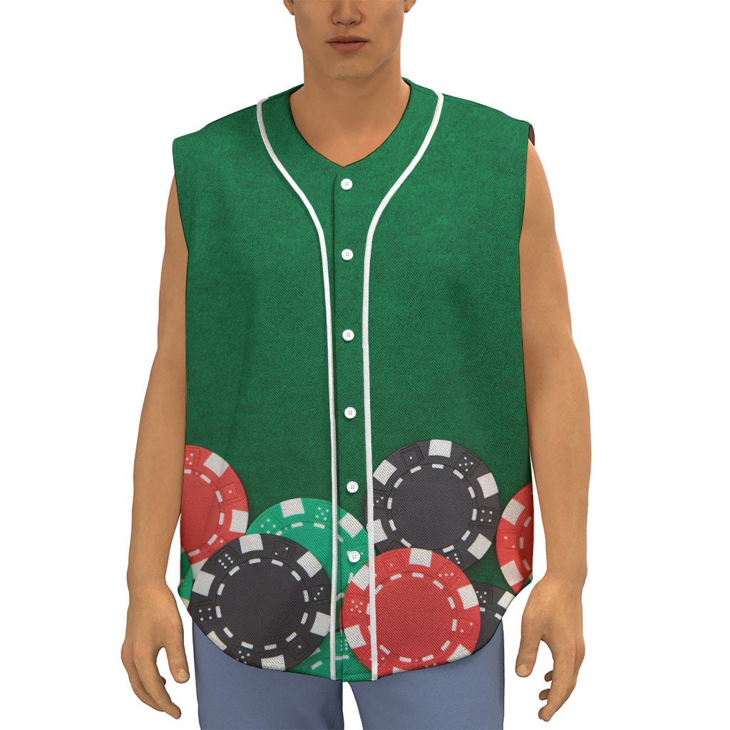 Casino Poker Chips Print Sleeveless Baseball Jersey