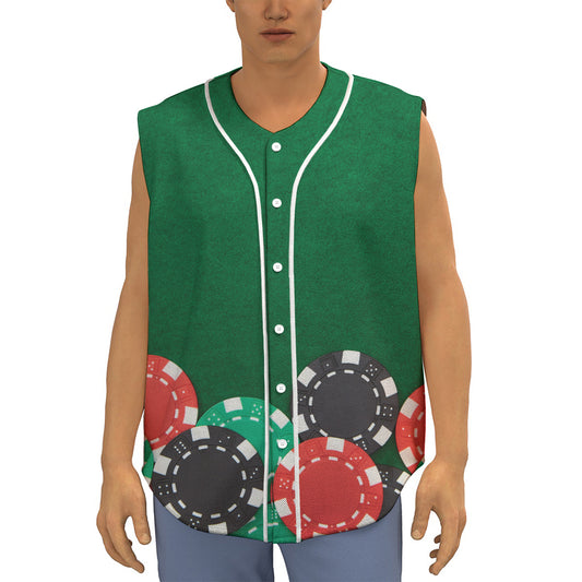Casino Poker Chips Print Sleeveless Baseball Jersey