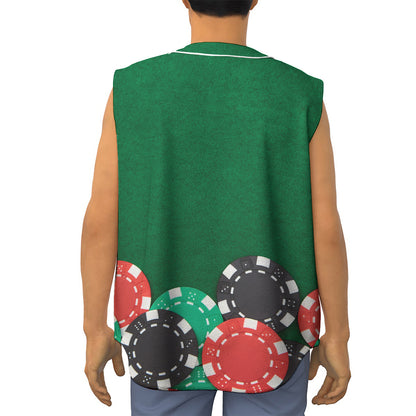 Casino Poker Chips Print Sleeveless Baseball Jersey