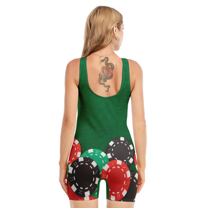 Casino Poker Chips Print Sleeveless One Piece Swimsuit