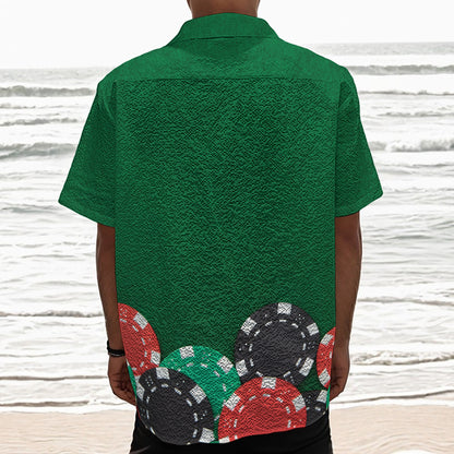 Casino Poker Chips Print Textured Short Sleeve Shirt
