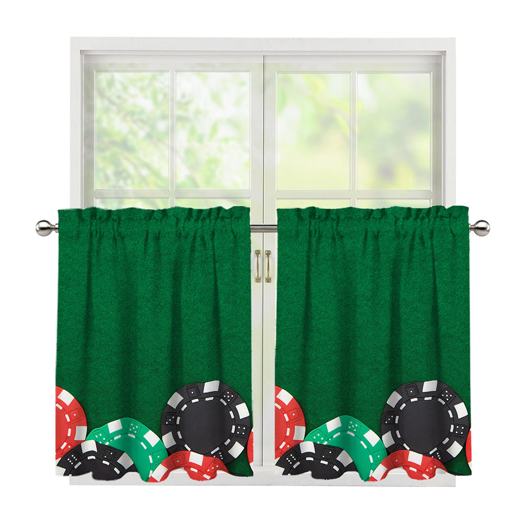 Casino Poker Chips Print Tier Curtains